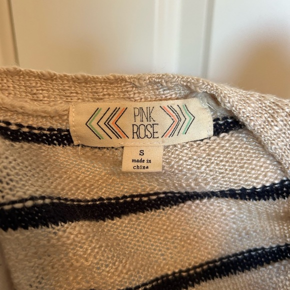 Pink Rose beige, and navy blue stripes, open cardigan with pockets - Picture 3 of 3